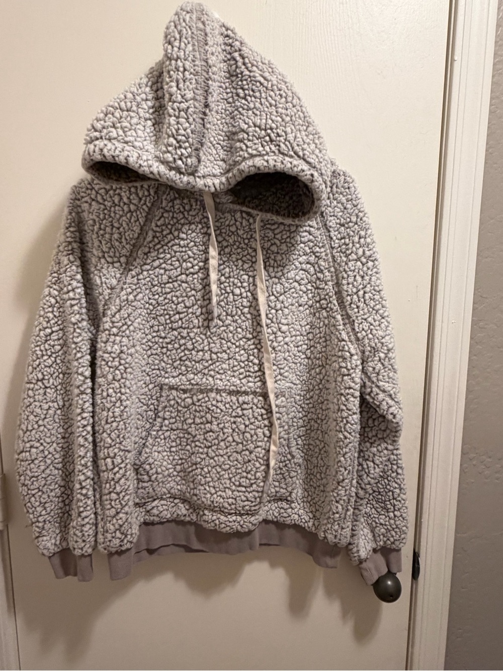 Hem & Thread Plush Sherpa Hoodie in Light Gray